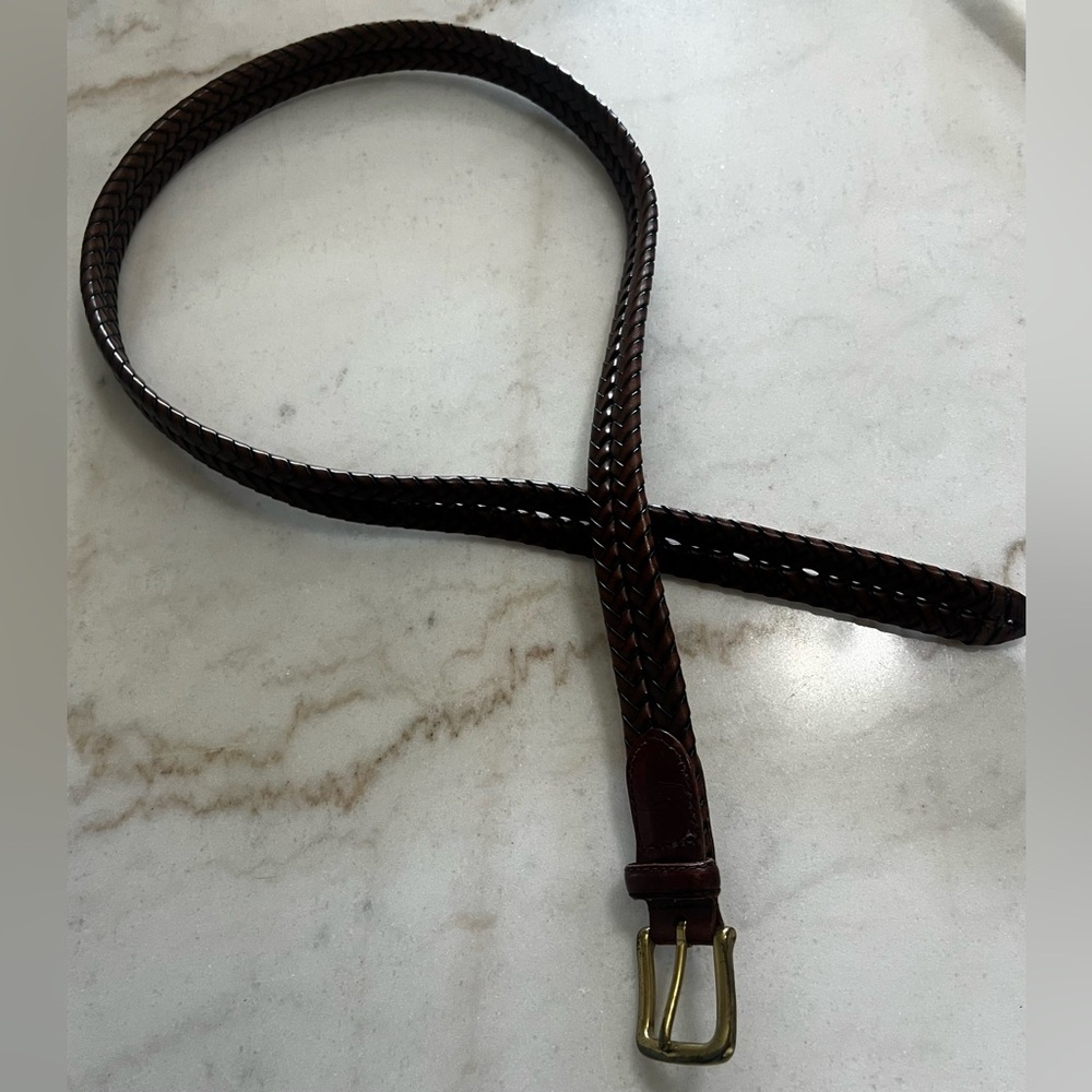 Men’s  Fossil Belt Size 42 Dark Brown Braided Leather With Brass Buckle